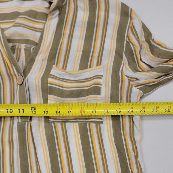 Striped Button-Down Shirt in Olive and Cream - Picture 14 of 16